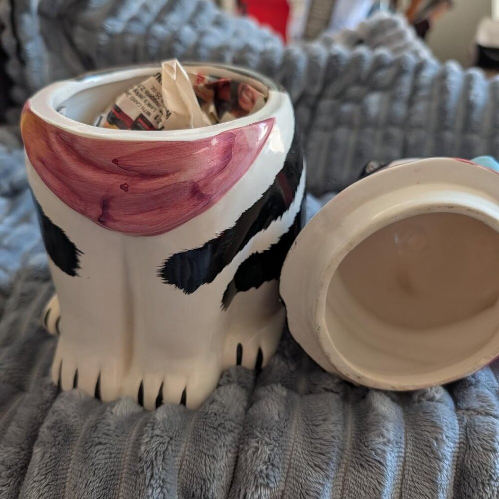 Ceramic cookie jar in the shape of a black and white cat with a fish - Picture 4 of 4